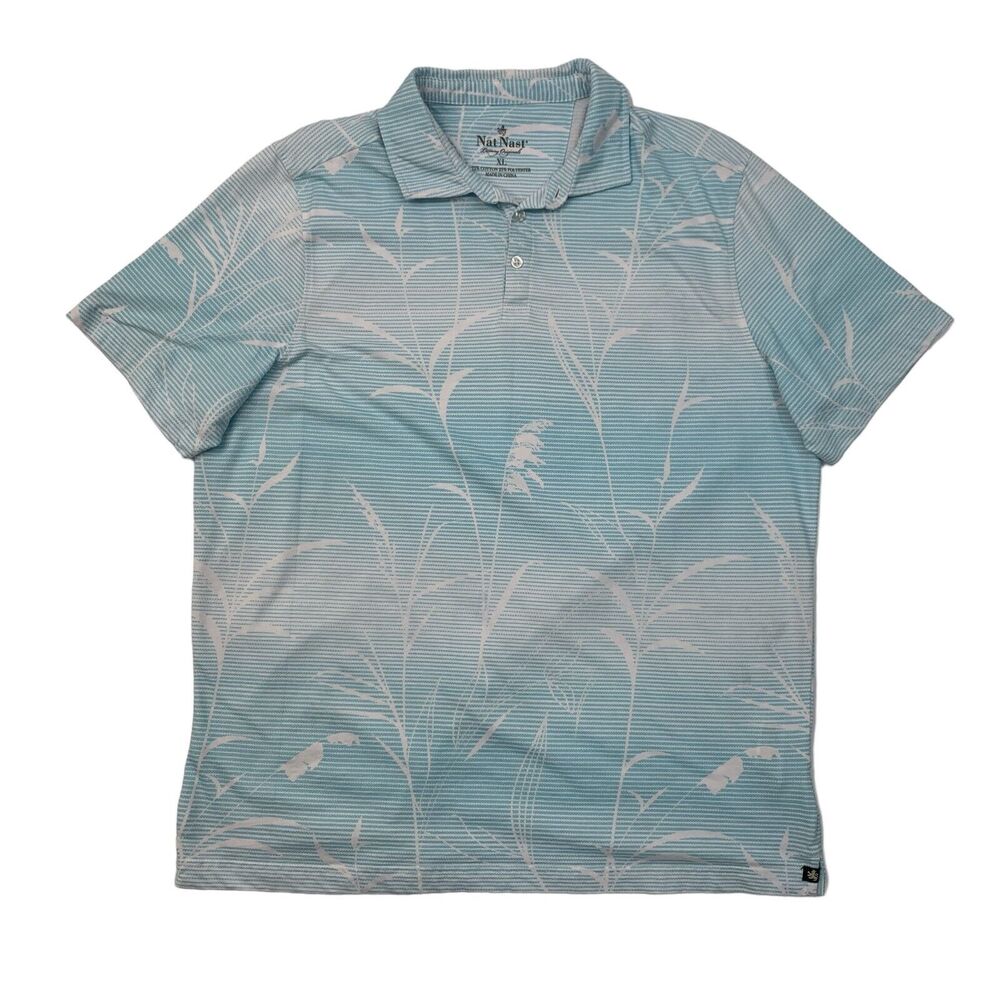 Nat Nast Polo Shirt Mens XL Extra Large Sea Glass Blue Luxury Originals Floral
